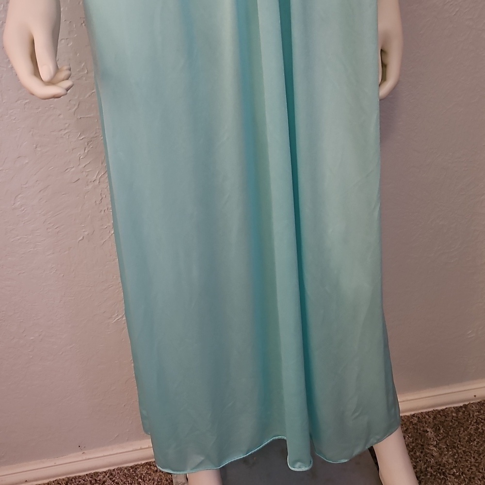 Vintage Union Made 1960s Turquoise Blue Lace Trim Satin Nightgown - Picture 6 of 10